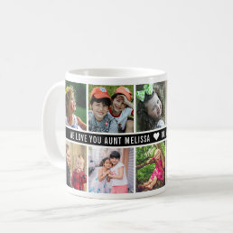 10 Photo Collage We Love You Aunt Black White Coffee Mug