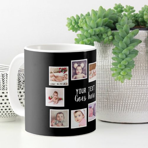 10 Photo Collage With Personalized Text Black Coffee Mug