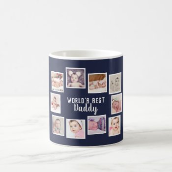 10 Photo Collage With Personalized Text Blue Coffee Mug by Ricaso at Zazzle
