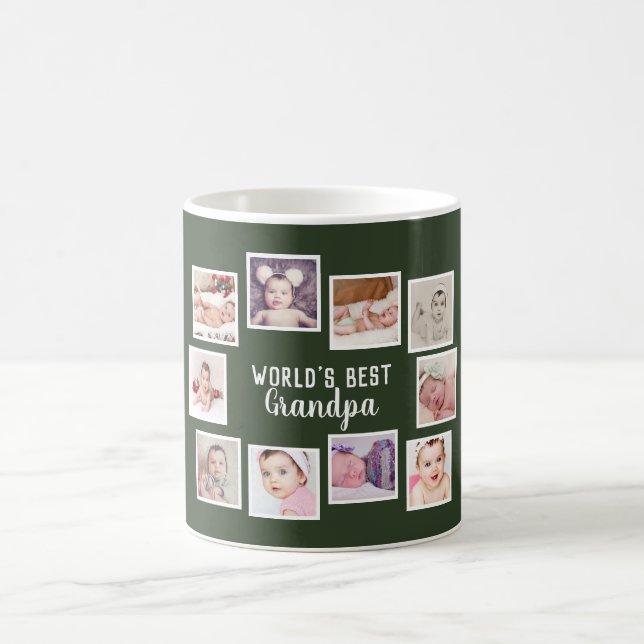 10 Photo Collage With Personalized Text Green Coffee Mug (Center)