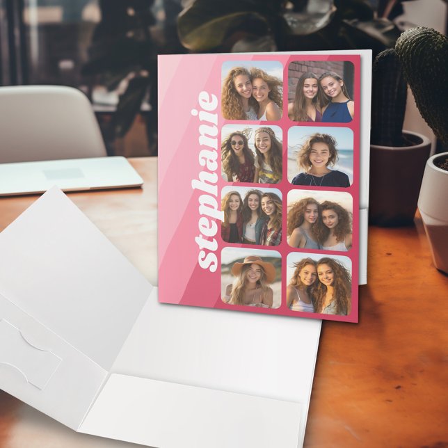 10 Photo Collage with retro inspired stripes Pocket Folder (Personalized pocket folders)
