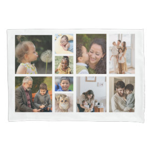 10 Photo Collage with Text on Back - Black Pillow  Case