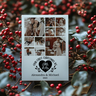 10 Photo Heart First Christmas as Mr & Mrs Holiday Card