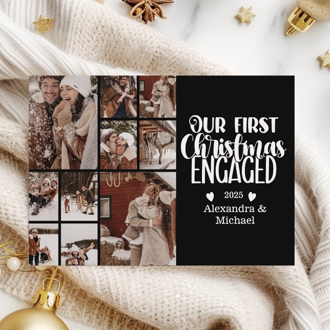 10 Photo Minimalist First Christmas Engaged Holiday Card (Creator Uploaded)