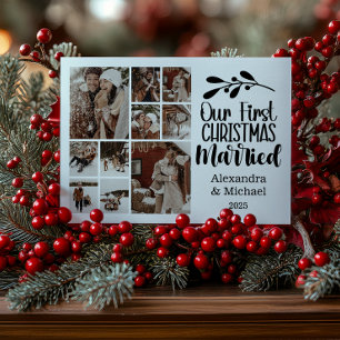 10 Photo Minimialist Our First Christmas Married Holiday Card