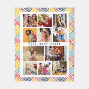 10 Photo Modern Colorful Abstract Geometric Name Fleece Blanket