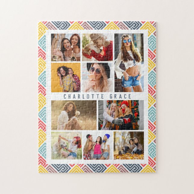 10 Photo Modern Colorful Abstract Geometric Name Jigsaw Puzzle (Vertical)