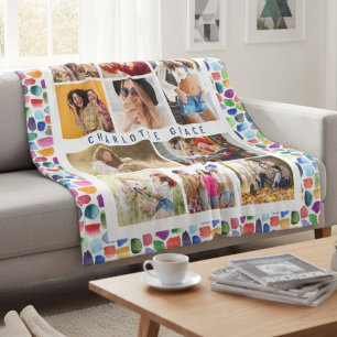 10 Photo Modern Colorful Watercolor Abstract Name Fleece Blanket