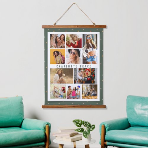 10 Photo Modern Stars Stylish Green Name Hanging Tapestry