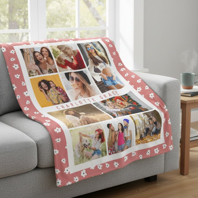 10 Photo Modern Stylish Cute Girly Floral Personal Fleece Blanket (Creator Uploaded)