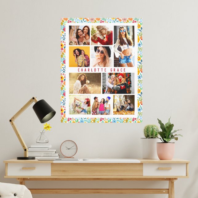 10 Photo Modern Trendy Floral Stylish Name Canvas Print (Creator Uploaded)