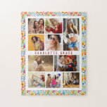 10 Photo Modern Trendy Floral Stylish Name Jigsaw Puzzle<br><div class="desc">10 Photo Modern Trendy Floral Stylish Name Jigsaw Puzzle features ten of your favorite pictures for an easy and quick DIY add your own photo collage. Personalize with your name and surrounded with a colorful floral pattern. Makes a perfect gift for Christmas, birthdays, Mother's Day, sisters, best friends and more....</div>