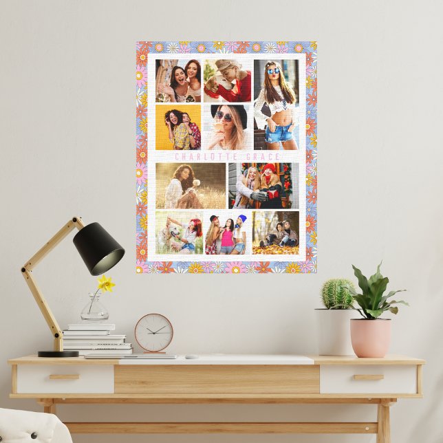 10 Photo Modern Trendy Hippie Floral Stylish Name Canvas Print (Creator Uploaded)