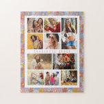 10 Photo Modern Trendy Hippie Floral Stylish Name Jigsaw Puzzle<br><div class="desc">10 Photo Modern Trendy Hippie Floral Stylish Name Jigsaw Puzzle features ten of your favorite pictures for an easy and quick DIY add your own photo collage. Personalize with your name and surrounded with a retro hippie colorful floral pattern. Makes a perfect gift for Christmas, birthdays, Mother's Day, sisters, best...</div>