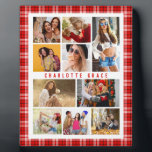 10 Photo Modern Trendy Red Plaid Stylish Name Plaque<br><div class="desc">10 Photo Modern Trendy Red Plaid Stylish Name Display Plaques Signs features ten of your favorite pictures for an easy and quick DIY add your own photo collage. Personalize with your name and surrounded with a red plaid pattern. Makes a perfect gift for Christmas, birthdays, Mother's Day, sisters, best friends...</div>