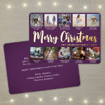 10 Photo Purple Merry Christmas Modern Collage Foil Holiday Card<br><div class="desc">Send stylish joyful greetings and share 10 of your favorite pictures with a custom photo collage purple and gold foil holiday card. All text on this template is simple to personalize to include any wording, such as Merry Christmas, Happy Holidays, Seasons Greetings, New Year Cheers etc. (IMAGE PLACEMENT TIP: An...</div>