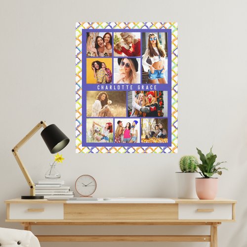 10 Photo Trendy Modern Colorful Geometric Name Canvas Print