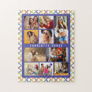 10 Photo Trendy Modern Colorful Geometric Name Jigsaw Puzzle