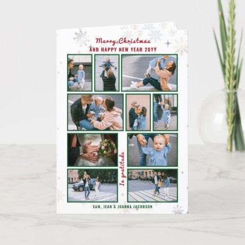10 Photos Collage Letter Cute Elegant Personalized Holiday Card