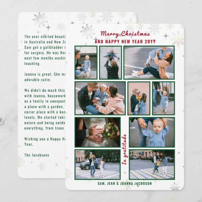 10 Photos Collage Letter Cute Elegant Personalized Holiday Card (Front/Back)