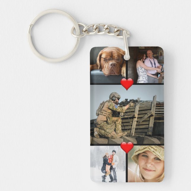 10 Photos Family Collage Hearts Personalized Keychain (Front)