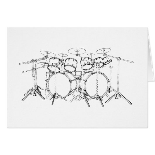 10 Piece Drum Kit: Black & White Drawing: (Front Horizontal)