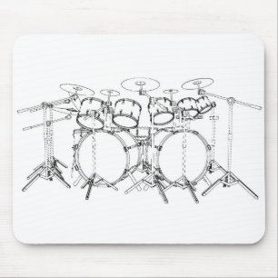 10 Piece Drum Kit: Black & White Drawing: Mouse Pad