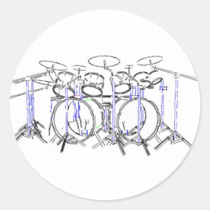 10 Piece Drum Kit: Marker Drawing: Classic Round Sticker