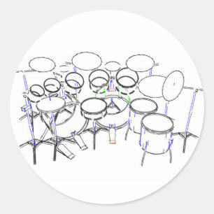 10 Piece Drum Kit: Marker Drawing: Classic Round Sticker