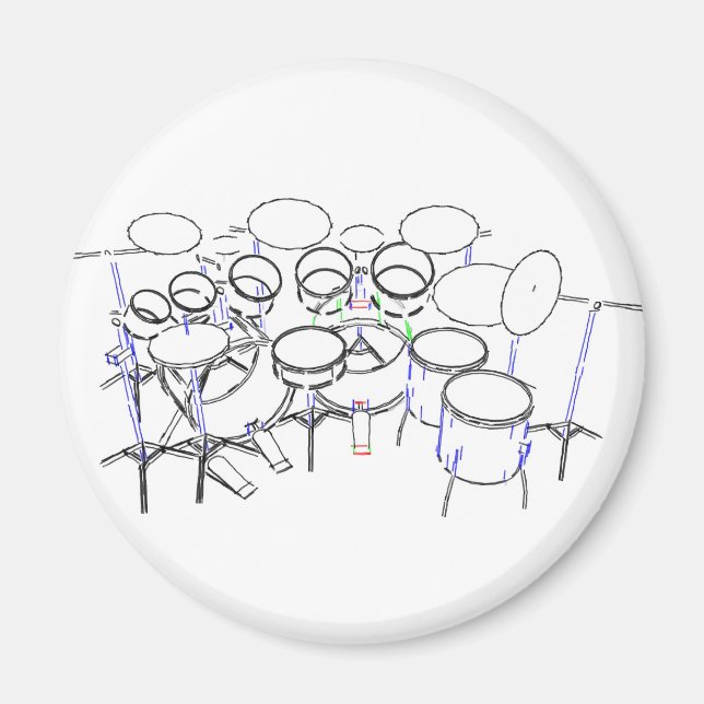 10 Piece Drum Kit: Marker Drawing: Magnet (Front)