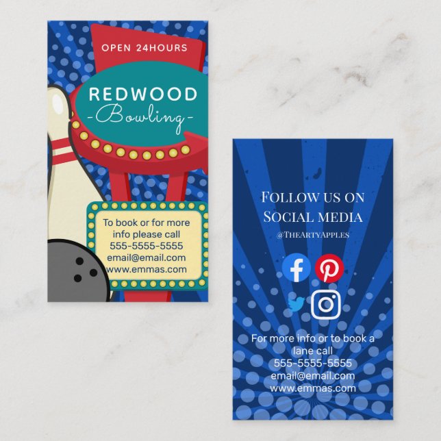 10 pin bowling retro neon bowling alley business card (Front/Back)