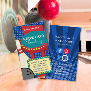 10 pin bowling retro neon bowling alley business card