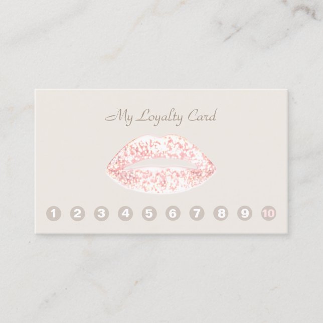 10 Punch Pink Glitter Lips Customer Loyalty Card (Front)