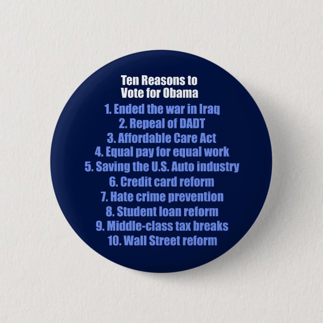 10 Reasons to Vote for Obama Button (Front)