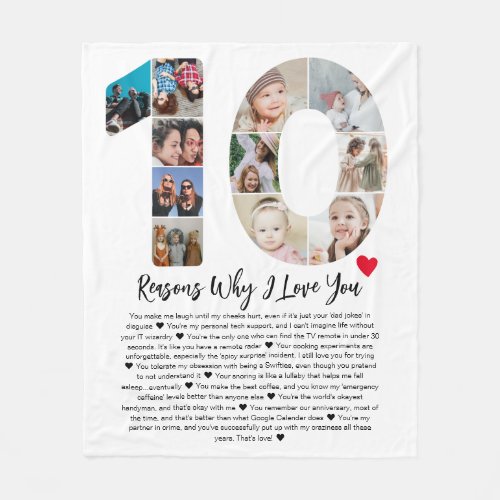 10 Reasons Why I Love You 10th Anniversary Collage Fleece Blanket