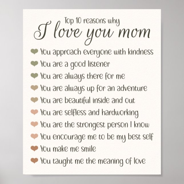 10 Reasons Why I Love You Mom Mother's Day Gift Poster (Front)