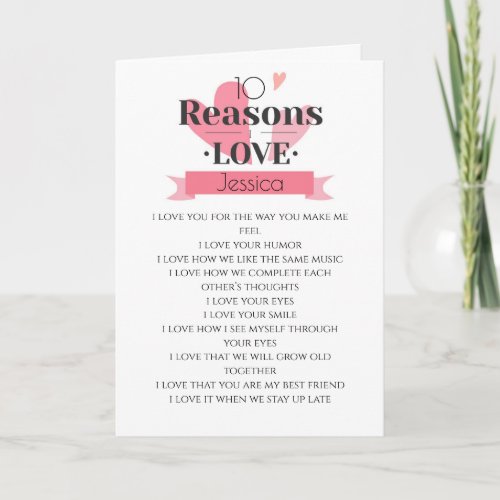 10 reasons why I love you valentine heart Card