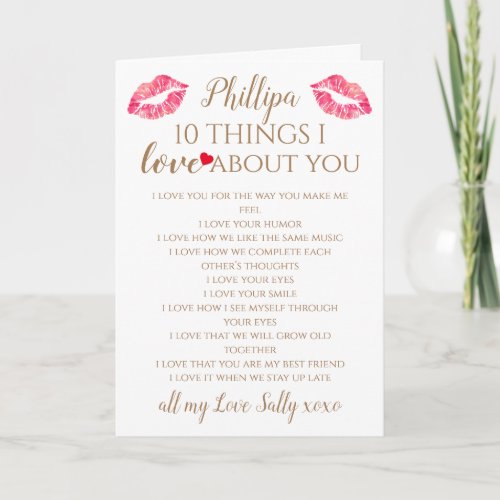 10 reasons why we love you sister birthday kiss card