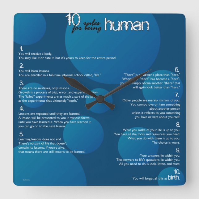 10 Rules for being human Square Wall Clock (Front)