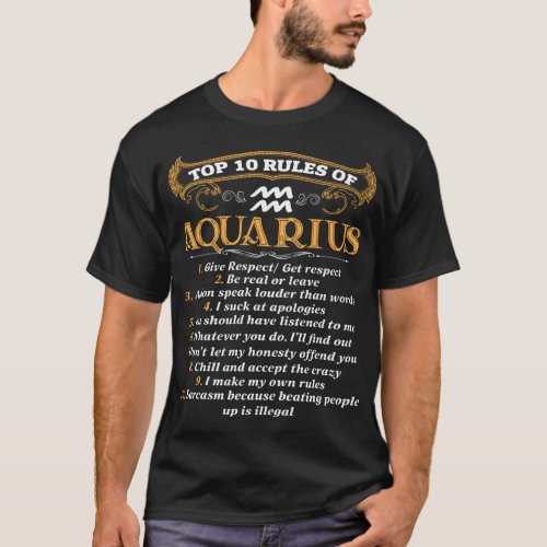 10 Rules Of Aquarius Funny Birthday Gift T_Shirt