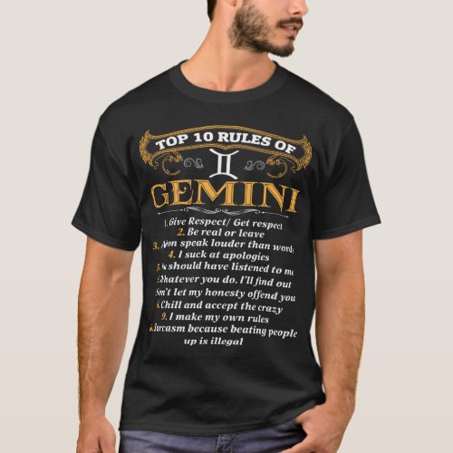 10 Rules Of Gemini Funny Birthday Gift T_Shirt