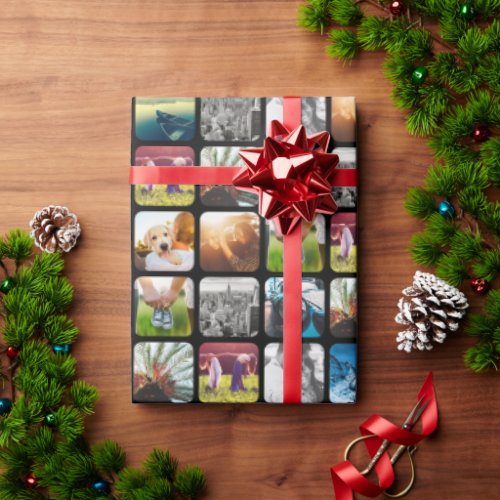 10 Square Photo Grid Template Rounded Black Frame Wrapping Paper