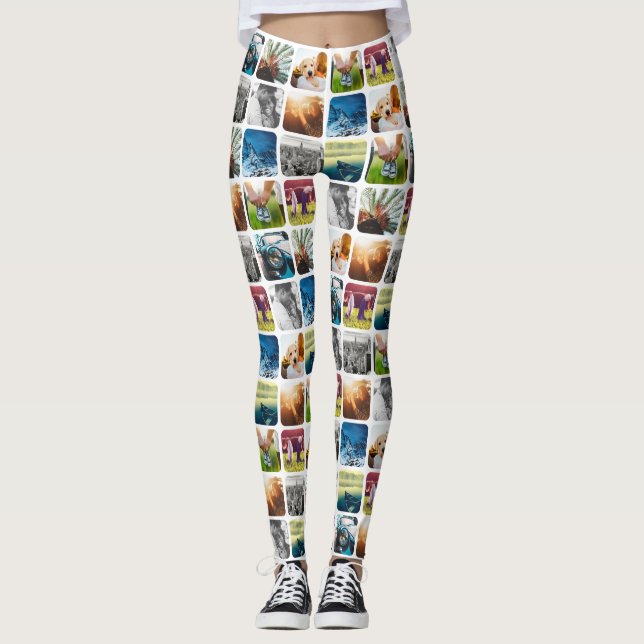 10 Square Photo Grid Template Rounded White Frame Leggings (Front)