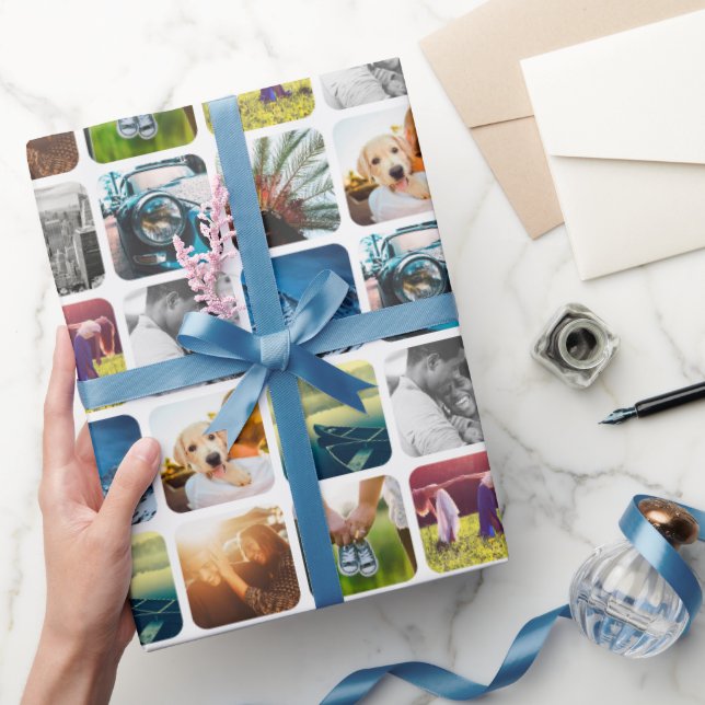 10 Square Photo Grid Template Rounded White Frame Wrapping Paper (Gifting)