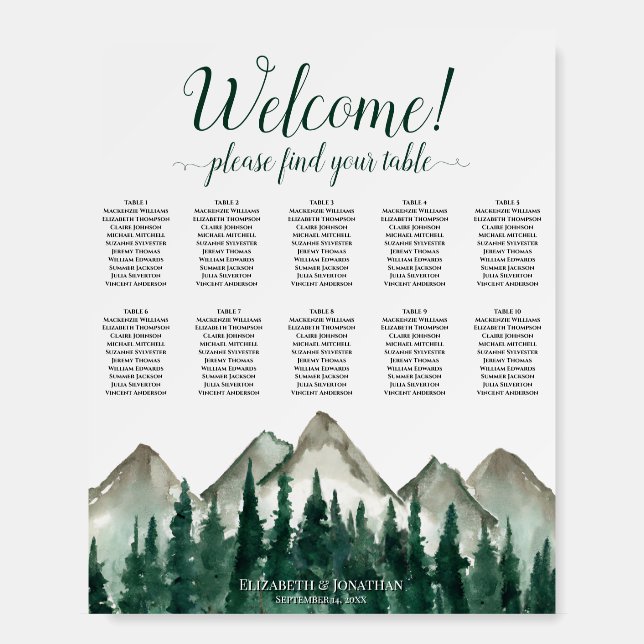 10 Table Alpine Mountains & Pine Seating Chart Foam Board (Front)
