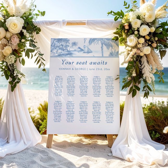 10 Table Blue Coastal Toile Wedding Seating Plan Foam Board (Creator Uploaded)
