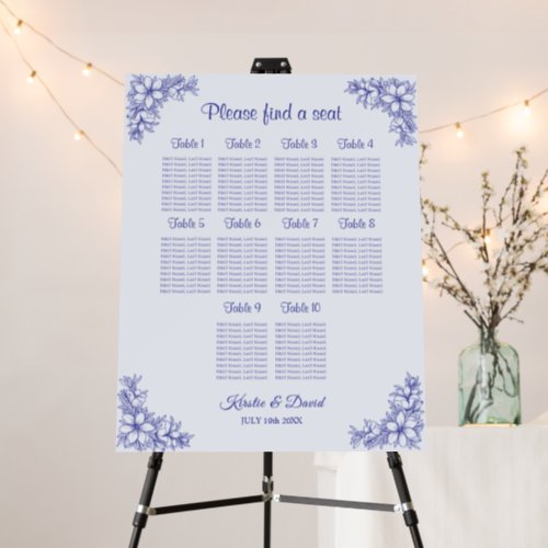 10 Table Blue Ornate Floral Seating Chart Foam Board