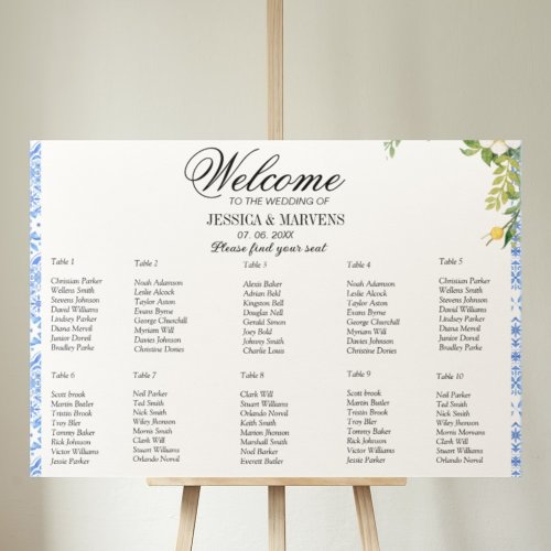 10 Table  Blue tile Lemon wedding seating charts Foam Board