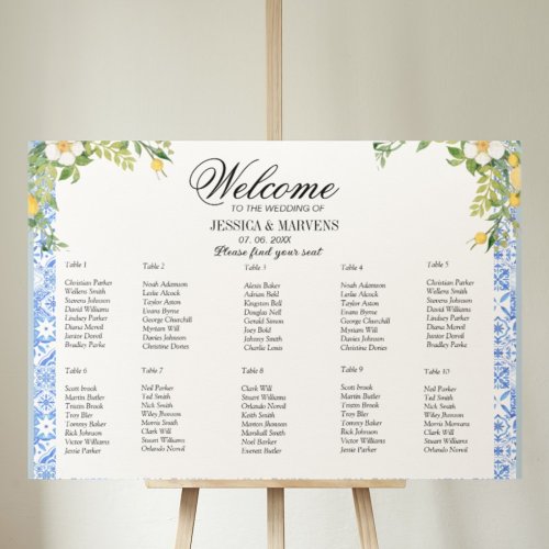 10 Table  Blue tile Lemon wedding seating charts Foam Board