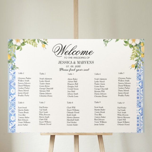 10 Table  Blue tile Lemon wedding seating charts Foam Board (Creator Uploaded)